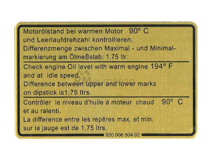 Porsche Engine Oil Level Decal Dansk Classic 93000650402