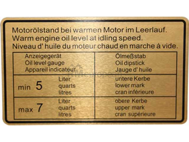 Porsche Engine Oil Level Decal Dansk Classic 90100650401