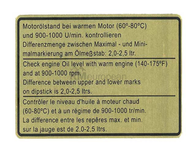 Porsche Engine Oil Level Decal Dansk Classic 91100650401
