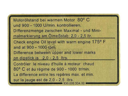 Porsche Engine Oil Level Decal Dansk Classic 93000650400