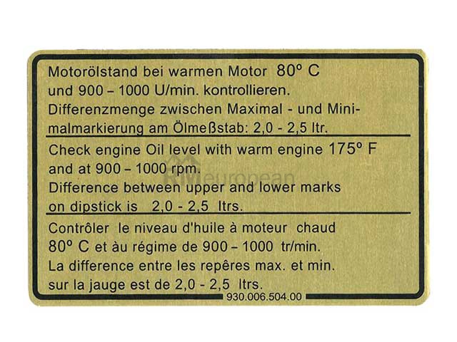 Porsche Engine Oil Level Decal Dansk Classic 93000650400